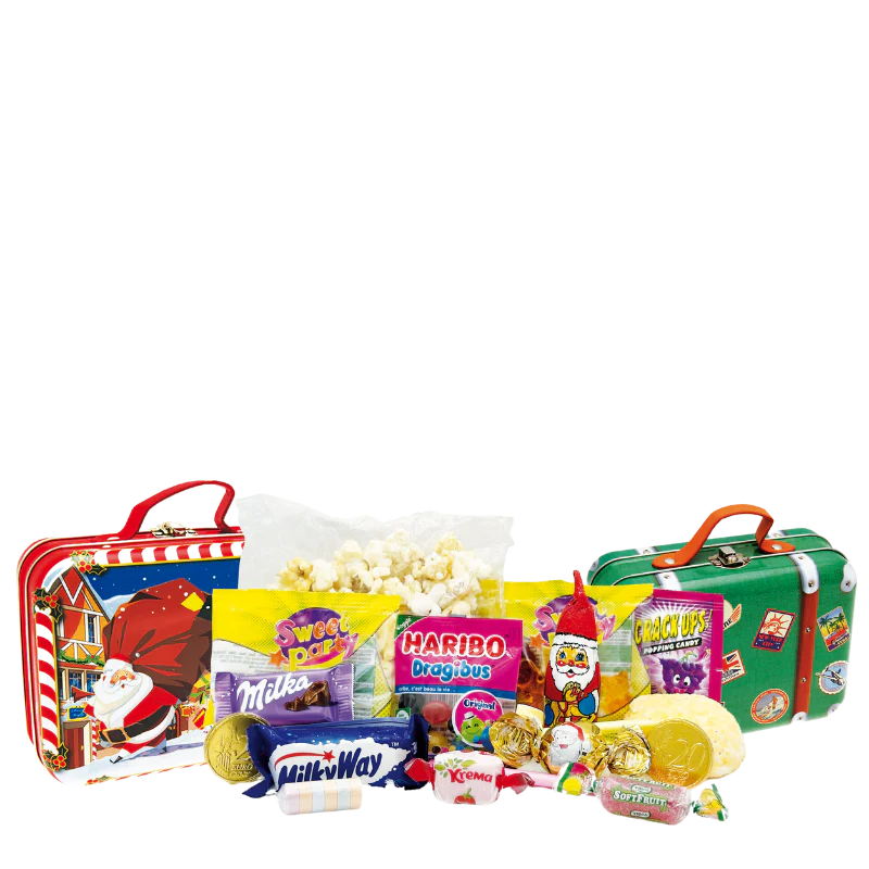 Valisette en métal garnie de confiseries