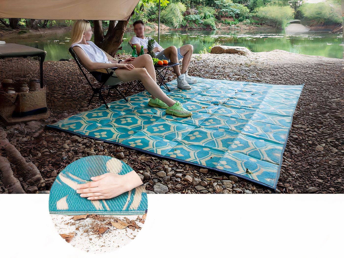Grand tapis tissé d’extérieur pour patio et jardin
